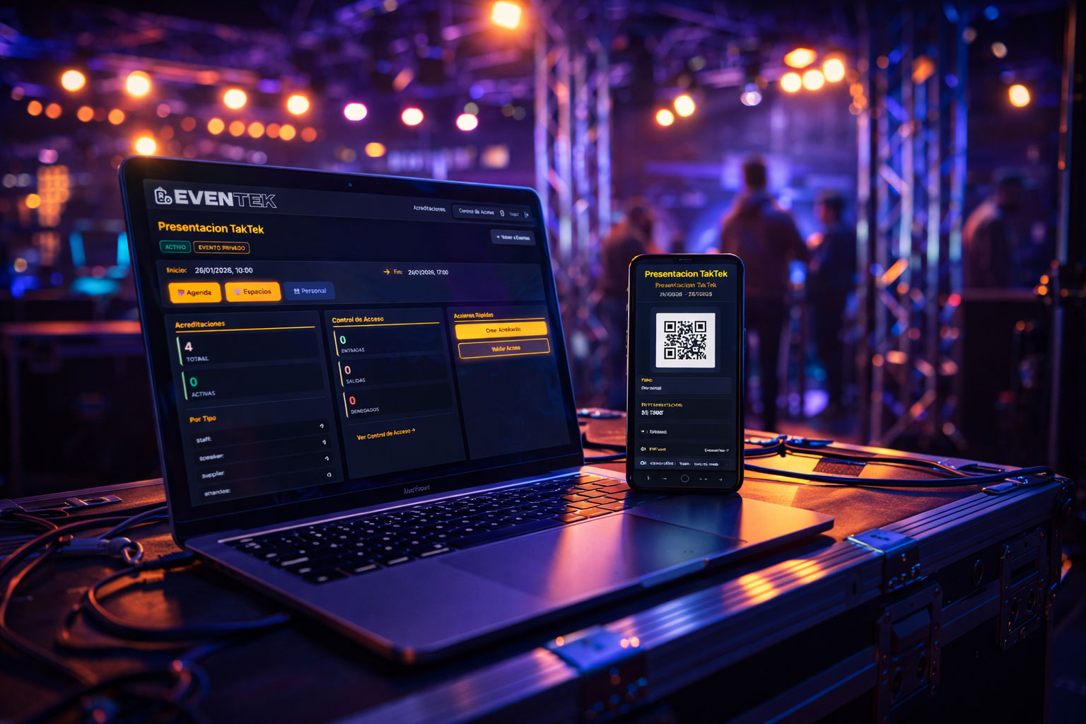 Control de acceso con EVENTEK — validación de credenciales QR en evento